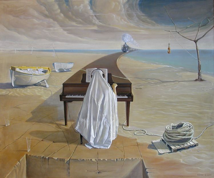 Nguyễn Đình Đăng, "Piano câm”,  sơn dầu 60.5 x 72.5 cm, 2001 