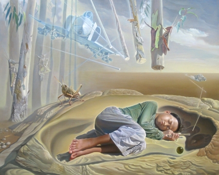 Nguyễn Đình Đăng, Những con châu chấu voi bị quên lãng, 2010, sơn dầu, 130 x 162 cm